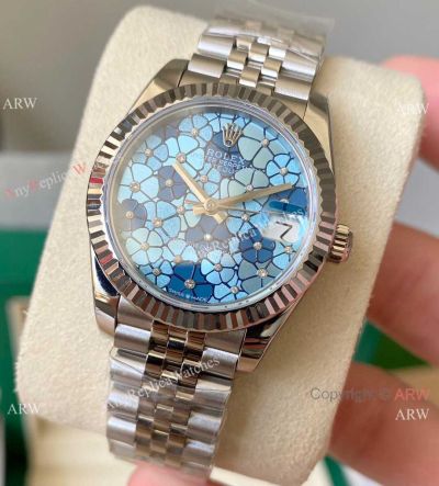 Swiss Copy Rolex 31mm new Datejust Blue Floral motif Jubilee Bracelet